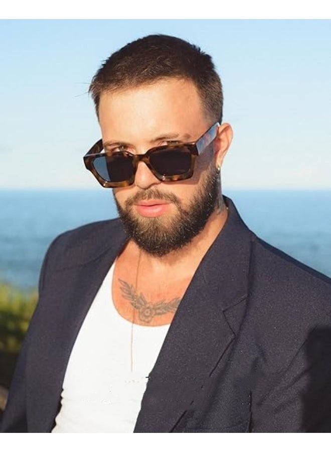 HDCRAFTER Thick Square Sunglasses for Men Women Retro Chunky Rectangle Shades UV400 Protection - Image 2